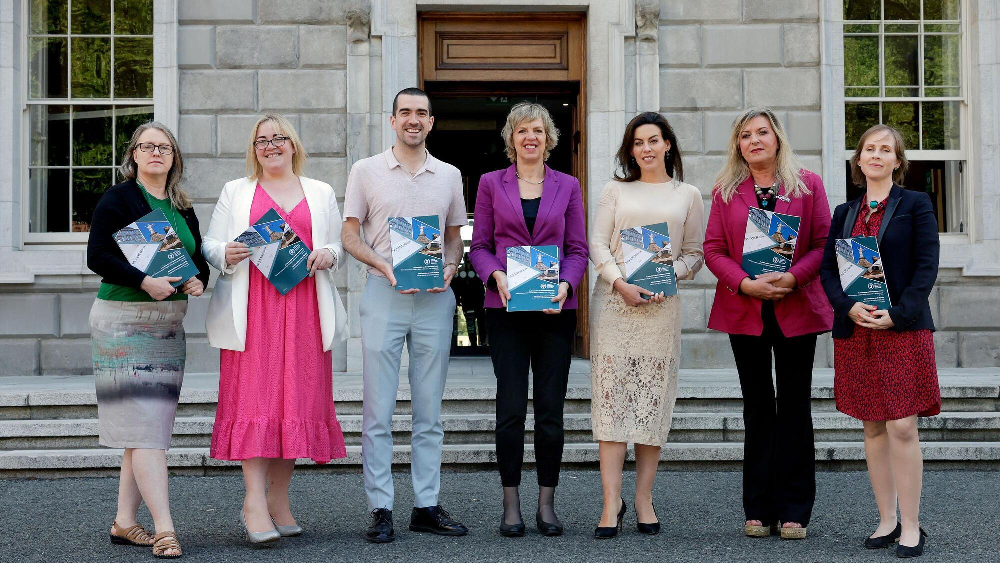 Members of the Oireachtas committee on gender equality on July 13, 2022, launching their recommendation for a referendum to remove the 'woman in the home'  clause from the Constitution. Picture: Maxwells