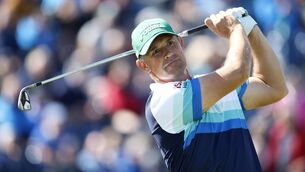 <p>EYES ON THE PRIZE: Padraig Harrington tees off during a practice round ahead of The Open. Photo credit: Richard Sellers/PA Wire.</p>