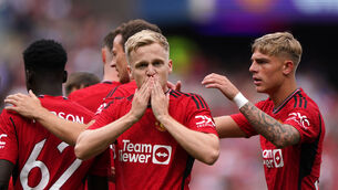 <p>DUTCH DELIGHT: Manchester United's Donny van de Beek celebrates scoring their side's first goal of the game during the pre-season friendly match at Scottish Gas Murrayfield Stadium, Edinburgh. Pic: Andrew Milligan/PA Wire</p>