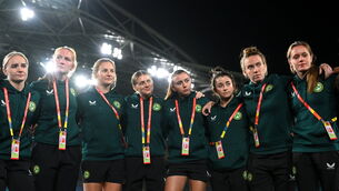 <p>Republic of Ireland players Izzy Atkinson, Courtney Brosnan, Kyra Carusa, Sinead Farrelly, Abbie Larkin, Marissa Sheva, Claire O'Riordan, and Heather Payne during the squad's stadium familiarisation at Stadium Australia in Sydney. Picture: Stephen McCarthy/Sportsfile</p>