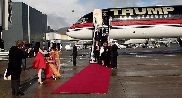 Donald Trump arrives in Shannon in 2014 to visit the course, a trip which saw him greeted at the airport by then finance minister Michael Noonan.