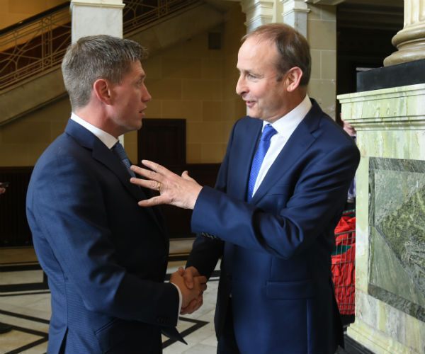 Ronan O’Gara with Fianna Fáil leader Micheál Martin at the City Hall ceremony.