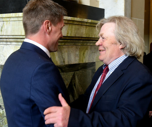 Ronan with horse racing trainer Mouse Morris at City Hall, yesterday.