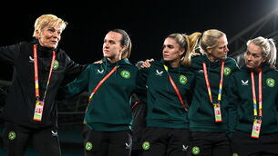 <p>TIGER QUEEN: Manager Vera Pauw, speaks to players including from left, Ciara Grant, Jamie Finn, Diane Caldwell and Lily Agg during a Republic of Ireland stadium familiarisation at Stadium Australia in Sydney. Picture: Stephen McCarthy/Sportsfile</p>