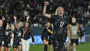 <p>UP AND RUNNING: New Zealand's Hannah Wilkinson celebrates with teammates in Auckland. Picture: AP Photo/Andrew Cornaga</p>