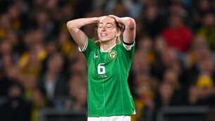 <p>SO CLOSE: Megan Connolly of Republic of Ireland reacts after a missed opportunity at Stadium Australia in Sydney. Picture: Stephen McCarthy/Sportsfile</p>