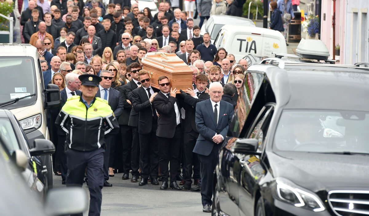Ronan Keating (centre middle left) helps carry the coffin of his brother Ciaran Keating towards St Patrick's Church in Louisburgh, Co Mayo, for his funeral. Picture: Oliver McVeigh/PA Wire Ronan Keating (centre middle left) helps carry the coffin of his brother Ciaran Keating towards St Patrick's Church in Louisburgh, Co Mayo, for his funeral. Picture: Oliver McVeigh/PA Wire