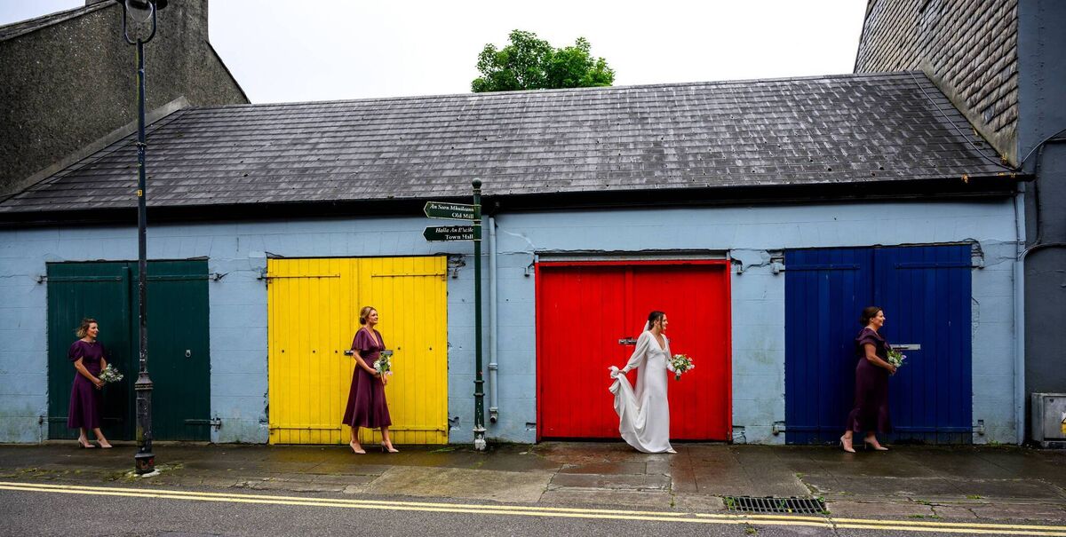 Bríd Collins and her bridal party are inspired by The Beatles' Abbey Road album cover. Pictures: Mark Coombes Bríd Collins and her bridal party are inspired by The Beatles' Abbey Road album cover. Pictures: Mark Coombes