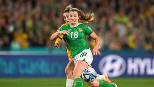 <p>CONTROL WHAT YOU CAN: Ireland's Kyra Carusa tells teammate Marissa Sheva not to let penalty define tournament. Pic: Stephen McCarthy/Sportsfile</p>