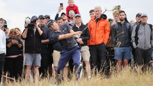 <p>MAKING NAY HAY: Justin Thomas plays from the rough on the 12th during day two of the Genesis Scottish Open 2023 at The Renaissance Club, North Berwick. Pic: Steve Welsh/PA Wire.</p>