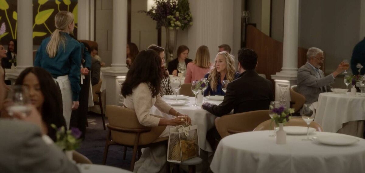 And Just Like That ... Carrie exclaims: 'Oh, thank you, my bag was exhausted.' Picture: HBO And Just Like That ... Carrie exclaims: 'Oh, thank you, my bag was exhausted.' Picture: HBO