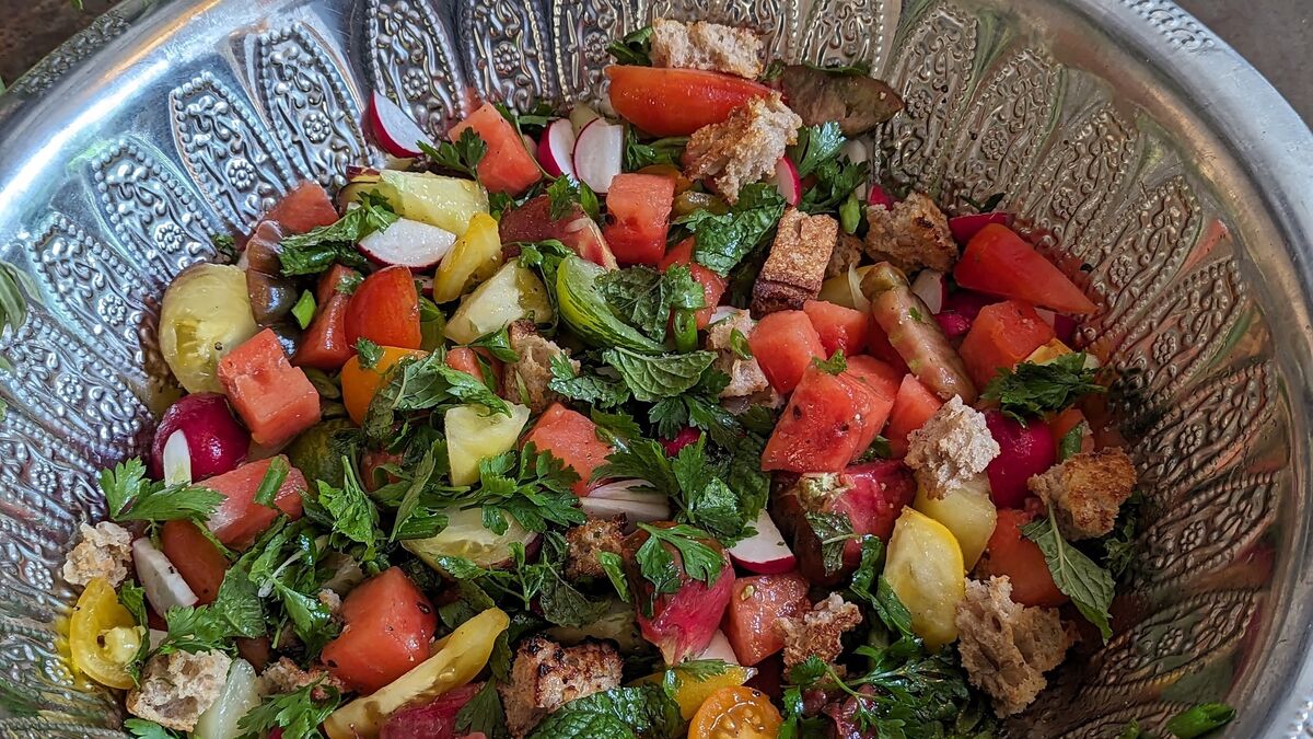 Salad of Watermelon, Radish, Tomato and Summer Herbs
