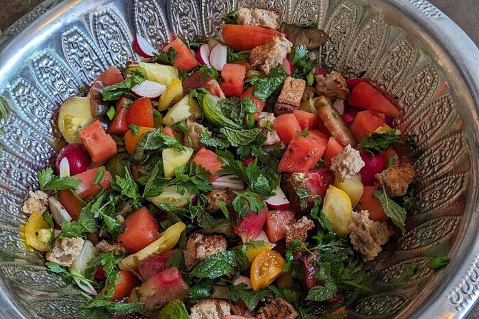 Salad of Watermelon, Radish, Tomato and Summer Herbs