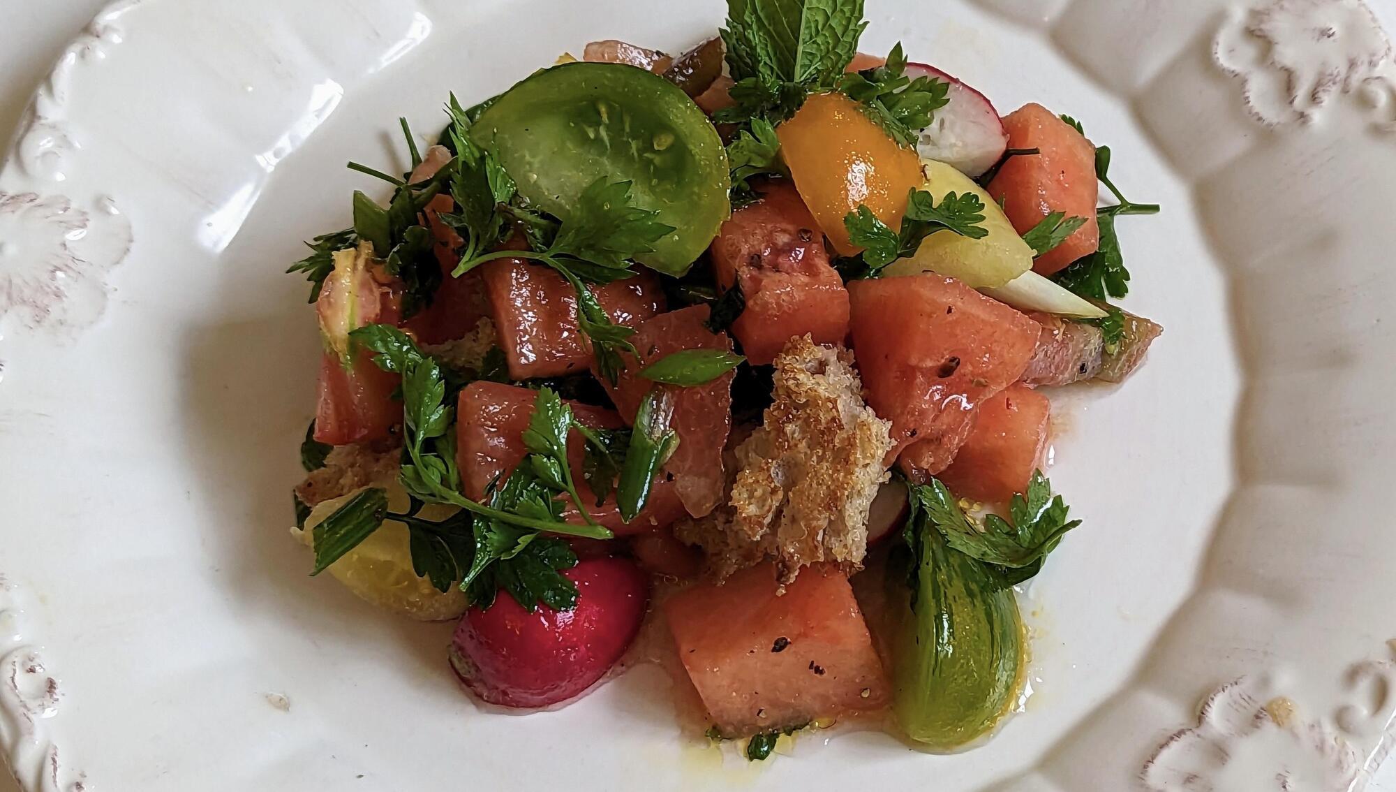 Darina Allen: my summer salad with watermelon, tomato, radish and summer herbs