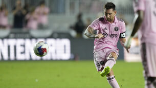 <p>Lionel Messi fires in the winning goal from a free-kick. Pic: Lynne Sladky/AP</p>
