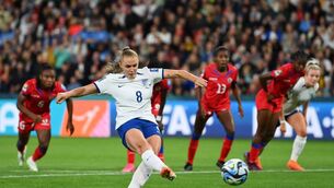 <p>SECOND TIME: Georgia Stanway gets England's only score of the game from the penalty spot on her taking attempt, Kerly Theus saved the initial penalty but VAR intercepted for a retake as Theus left the line too early. Pic: Justin Setterfield/Getty Images</p>