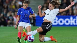 <p>TOUGH TACKLER: Germany's Lena Oberdorf battles for the ball during the Euro 2022 semi-final against France. Pic: Jonathan Brady/PA Wire</p>