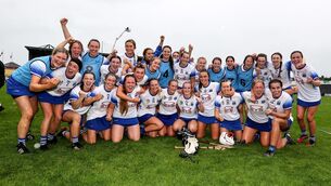 <p>BIG STEP: The Waterford team celebrates after the Glen Dimplex All-Ireland Senior Camogie Championship semi-final win over Tipperary at UPMC Nowlan Park. Pic: INPHO/Ben Brady</p>