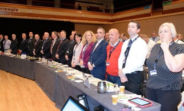 Delegates stand to attention as Garda Commissioner Noirin O’Sullivan arrives at the AGSI conference. Delegates stand to attention as Garda Commissioner Noirin O’Sullivan arrives at the AGSI conference.
