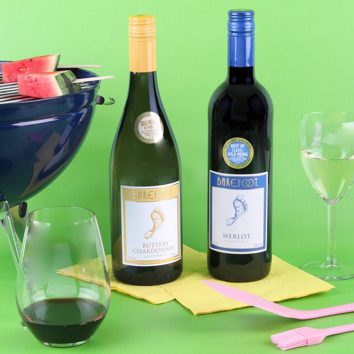 Barefoot Buttery Chardonnay and Merlot. 