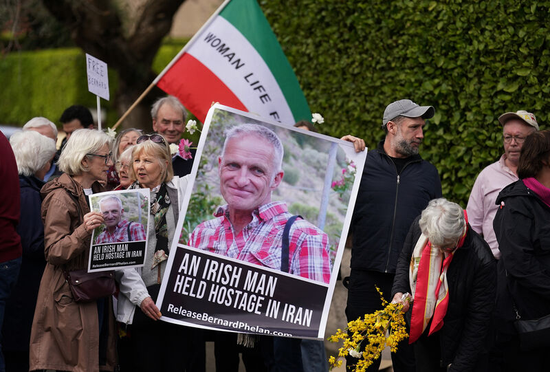 A vigil for Bernard Phelan outside the Iranian Embassy in Dublin in August 2021. A vigil for Bernard Phelan outside the Iranian Embassy in Dublin in August 2021.
