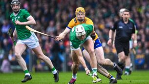 <p>GAME OF THE YEAR: Kyle Hayes of Limerick in action against David Fitzgerald of Clare during the Munster SHC round 2 match at TUS Gaelic Grounds in April. Pic: Piaras Ó Mídheach/Sportsfile</p>