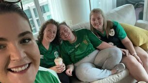 <p>Rachel De Nógla from Dublin, Chloe Mackey from Kildare with Michaela McLoughlin and Erin Merkley. The girls who all play for the Toronto Gaels GAA club got together to watch Ireland's World Cup opener against Australia last week.</p>
