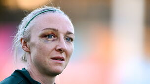 <p>WALKING WOUNDED: Louise Quinn during a Republic of Ireland training session at Dorrien Gardens in Perth on Monday. Picture: Stephen McCarthy/Sportsfile</p>
