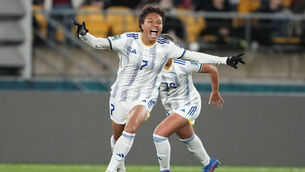 <p>HISTORY: Philippines' Sarina Bolden celebrates her goal against New Zealand. (AP Photo/John Cowpland)</p>