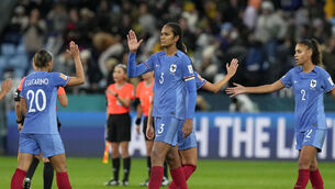 <p>DOUBT: France's Wendie Renard, centre. Pic: AP Photo/Mark Baker</p>