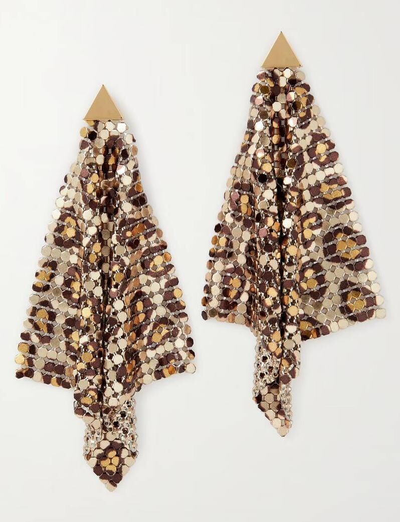 Paco Rabanne Pixel Flow printed gold-tone chainmail earrings, Net-a-Porter, €370