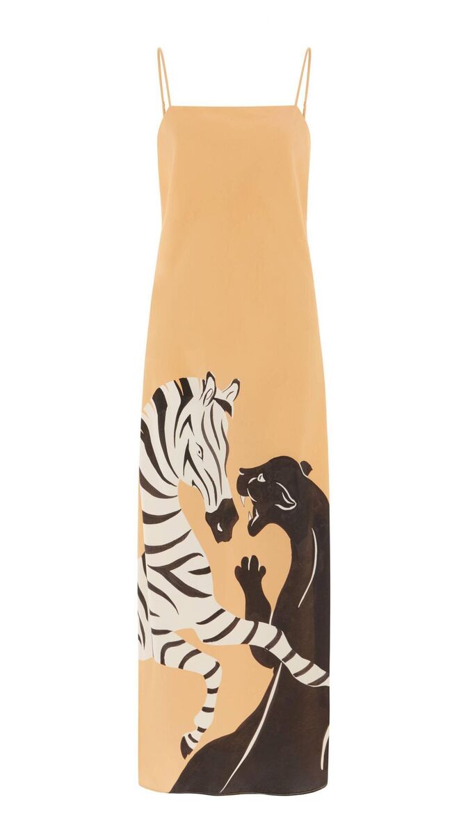 ‘Icon’ zebra silk crêpe de chine slip dress, Oliva Von Halle, €815