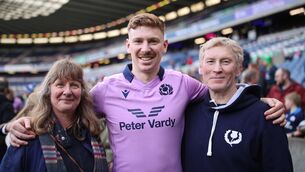 <p>FIRST START: Scotland’s Ben Healy with his parents Maria and Feral. Pic: ©INPHO/Tom Maher</p>