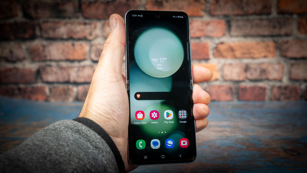 The Samsung Galaxy Z Flip5 feels comfortable in the hand with a large 6.7-inch display. Picture: Noel Campion.