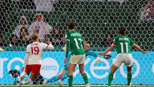 <p>UNFORTUNATE: Ireland goalkeeper Courtney Brosnan can’t stop Canada from scoring their first goal through an own goal. Pic: ©INPHO/Ryan Byrne</p>