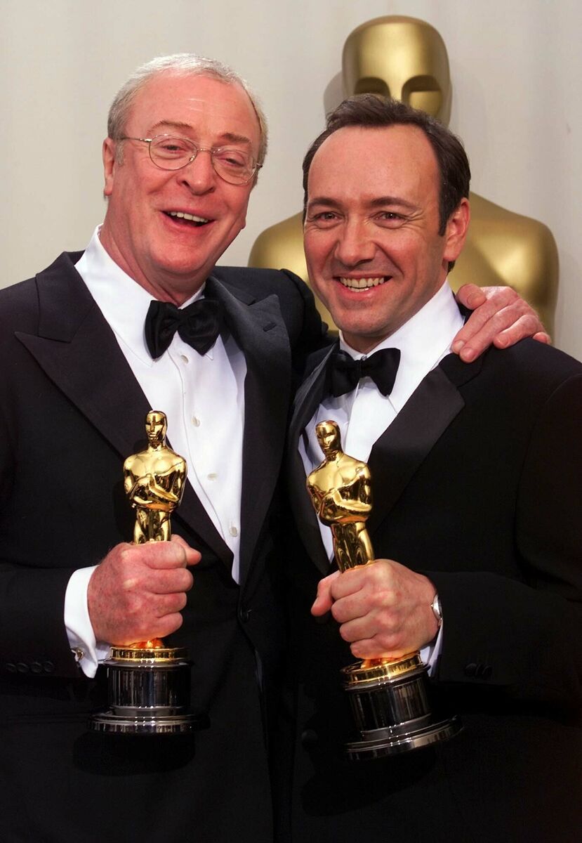 Kevin Spacey with his Oscar for best actor for his role in American Beauty in 2000, with Michael Caine, who won best supporting actor for The Cider House Rules. Picture: AP Photo/Kevork Djansezian