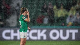 <p>Ireland’s Kyra Carusa dejected after Canada scored their first goal from an own goal </p>