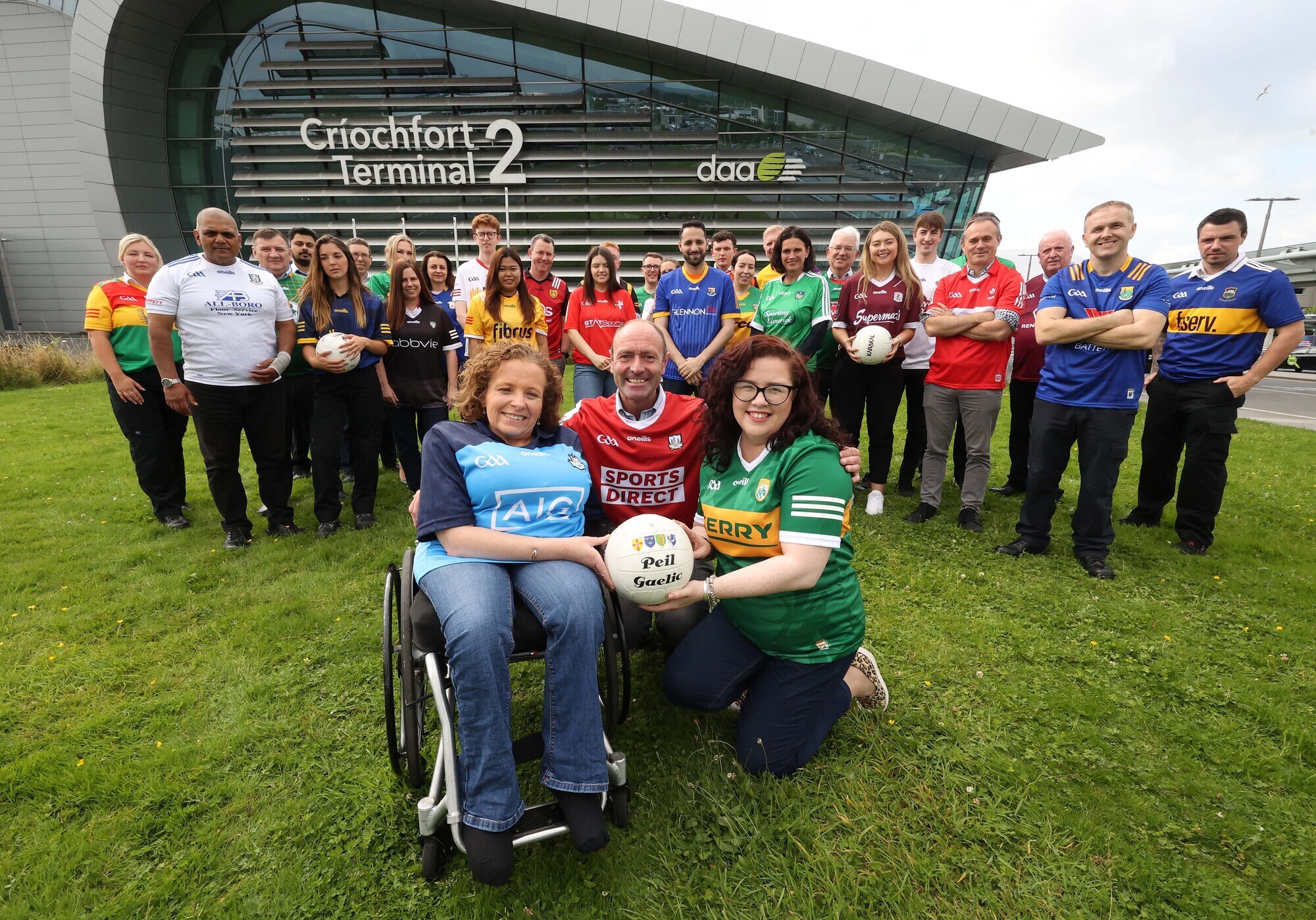 Dublin Airport staff pose with their county jerseys after new figures revealed all 32 counties in Ireland had used Dublin Airport last year