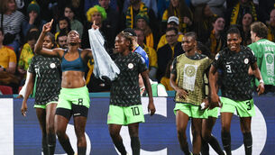 Asisat Oshoala, left, came off the bench to score as Nigeria beat Australia 3-2 (Tertius Pickard/AP)