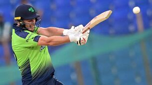 <p>NOT QUITE: Ireland's Mark Adair hit an audacious 72 off 36 balls - batting at number eight - but Ireland fell short by 8 runs. Pic: Munir Uz Zaman/AFP via Getty Images</p>