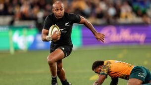 <p>OPEN ROAD: New Zealand's Mark Telea runs with the ball during the Rugby Championship and 2023 Bledisloe Cup match between Australia and New Zealand at Melbourne Cricket Ground. Pic: Martin Keep/AFP via Getty Images</p>