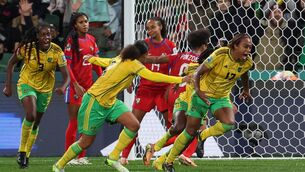 <p>MATCHWINNER: Jamaica's defender Allyson Swaby (R) celebrates scoring her team's goal during the World Cup Group F match against Panama at Perth Rectangular Stadium. Pic: Colin Murty/AFP via Getty Images</p>