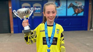 <p>Sample caption: Although goalie Sophia Dawson (12) has epidermolysis bullosa simplex – a severe form of the incurable genetic skin condition also known as ‘butterfly skin’ – and plays with painful blisters on her feet, she was named players’ player of the year by her Donacarney Celtic Under 12s teammates after she helped her side win the Metropolitan Girls League Division A.</p>