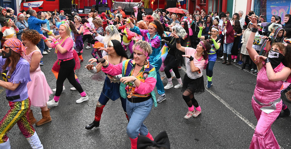 A flash mob dance on Bridge Street at the 80's Street Party during Skibbereen Arts Festival in Co Cork. Picture: Denis Minihane.
