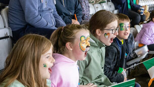 <p>Republic of Ireland fans Saibhe Jolley, eight, Charlotte Walsh, 10, Maeve Jolley,10, and Paidi Walsh, nine, at Dalymount Park (Norma Burke/PA)</p>