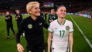 <p>NOT FOR MOVING: Sinead Farrelly of Republic of Ireland with Republic of Ireland manager Vera Pauw. Pic: Stephen McCarthy/Sportsfile</p>