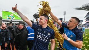 <p>LIVING LEGEND: Stephen Cluxton with Eoin Murchan, right, of Dublin after the All-Ireland SFC final at Croke Park. Pic: David Fitzgerald/Sportsfile</p>
