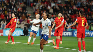 <p>HITTING FORM: England's Lauren James celebrates scoring her side's fourth goal of the game against China in Adelaide. Picture: Isabel Infantes/PA Wire.</p>