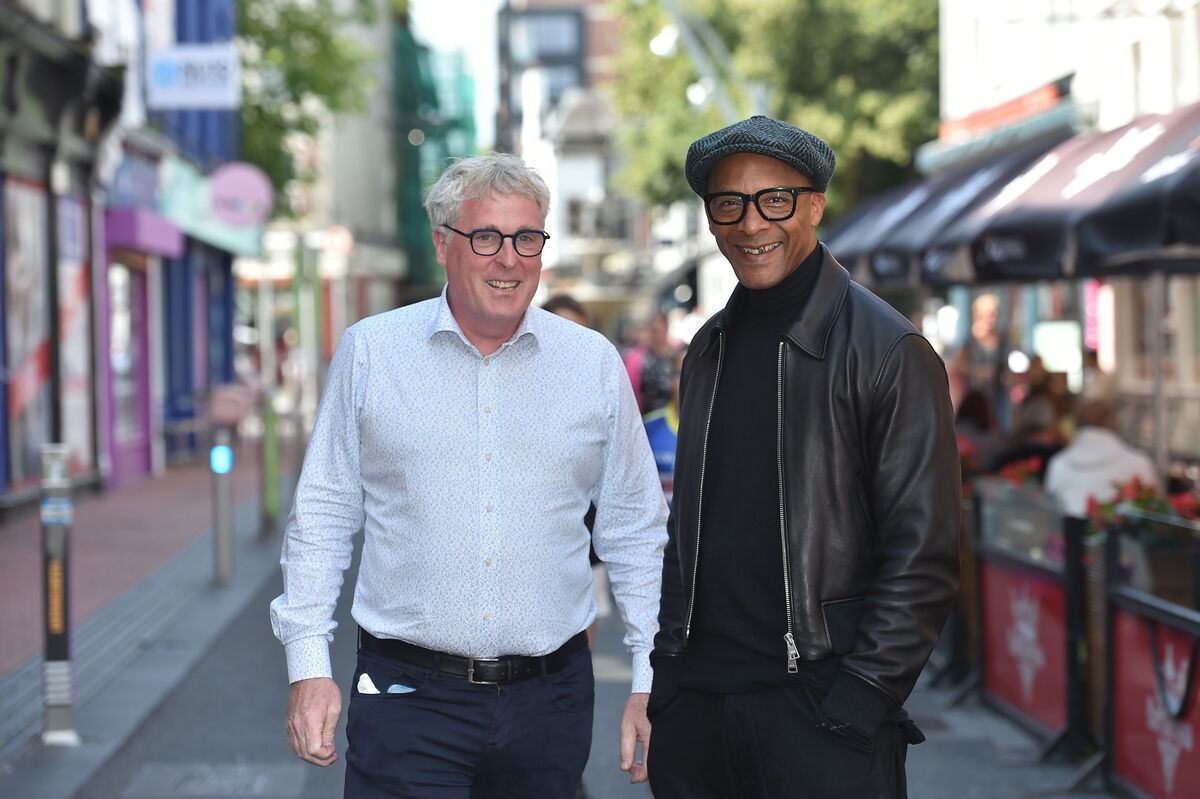 Jay Blades with Peter Casey of Casey's Furniture. 