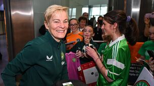 <p>UNCERTAIN FUTURE: Manager Vera Pauw at Dublin Airport on the Republic of Ireland's return from the Women's World Cup. Photo by David Fitzgerald/Sportsfile</p>